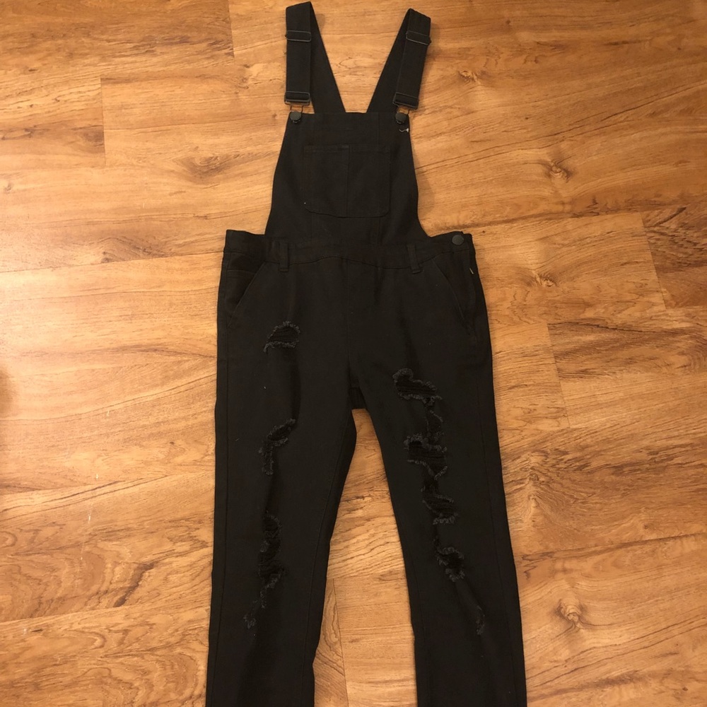 Black stretch Denim Overalls
